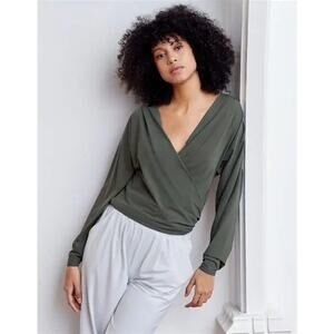 ADAY Capsule Wardrobe That's a Wrap Top Size Large Green Recycled Nylon Basic